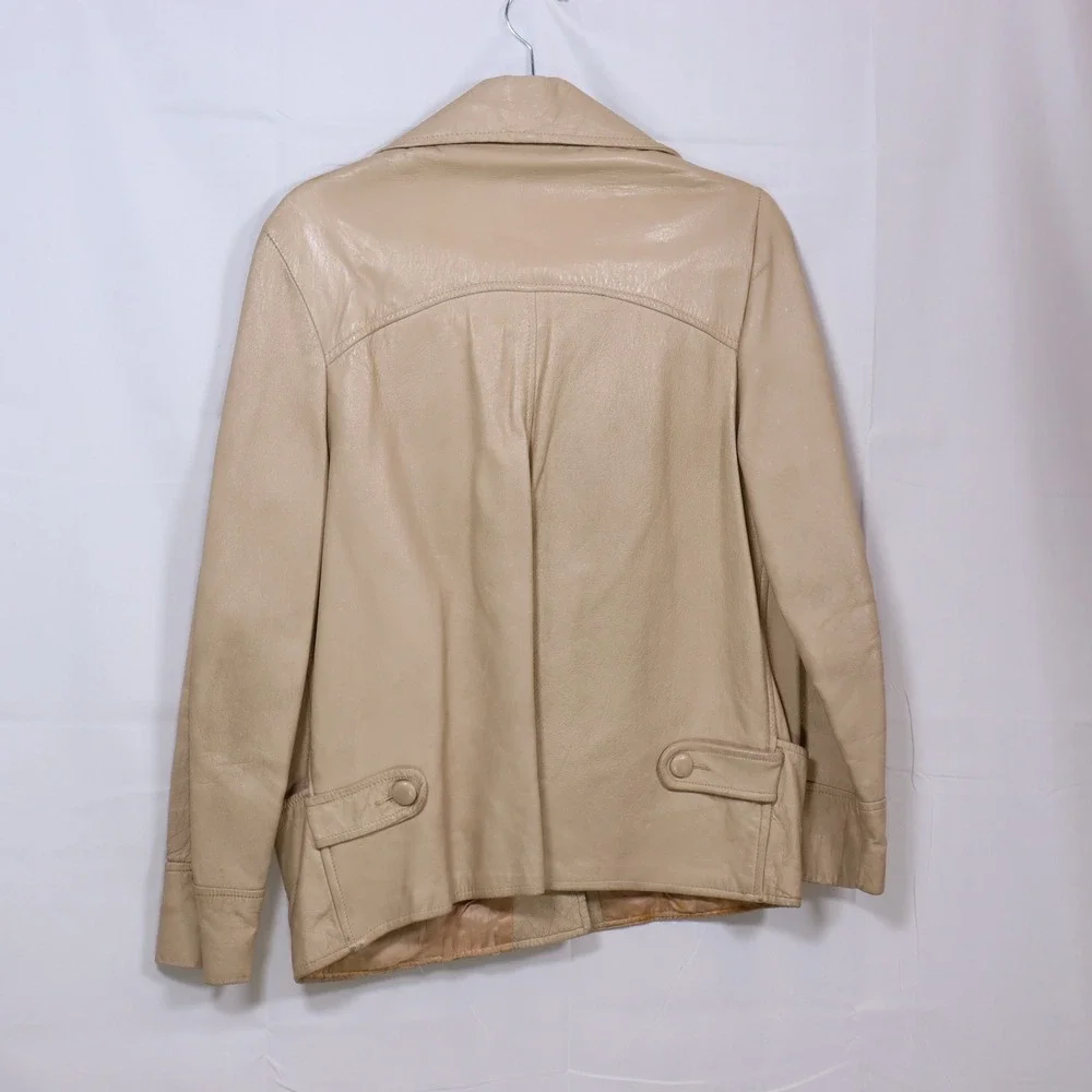 Vintage Leather Blazer‎ Jacket Beige Womens 70s Retro